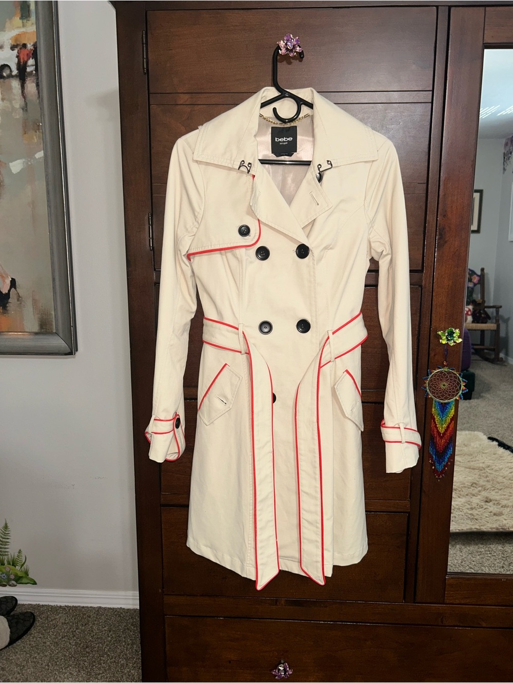 Bebe Trench Coat with Pink Salmon Lining size S